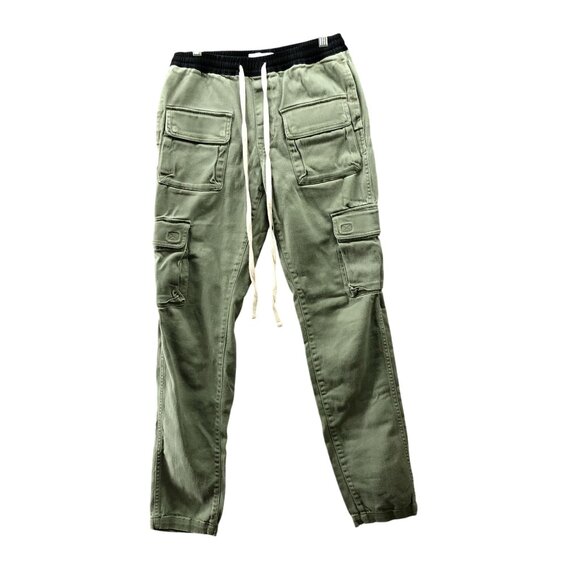 Urban Outfitters Cargo Jogger Pants Mens S Army Green Skinny Fit Stretch Pull On - Picture 1 of 9